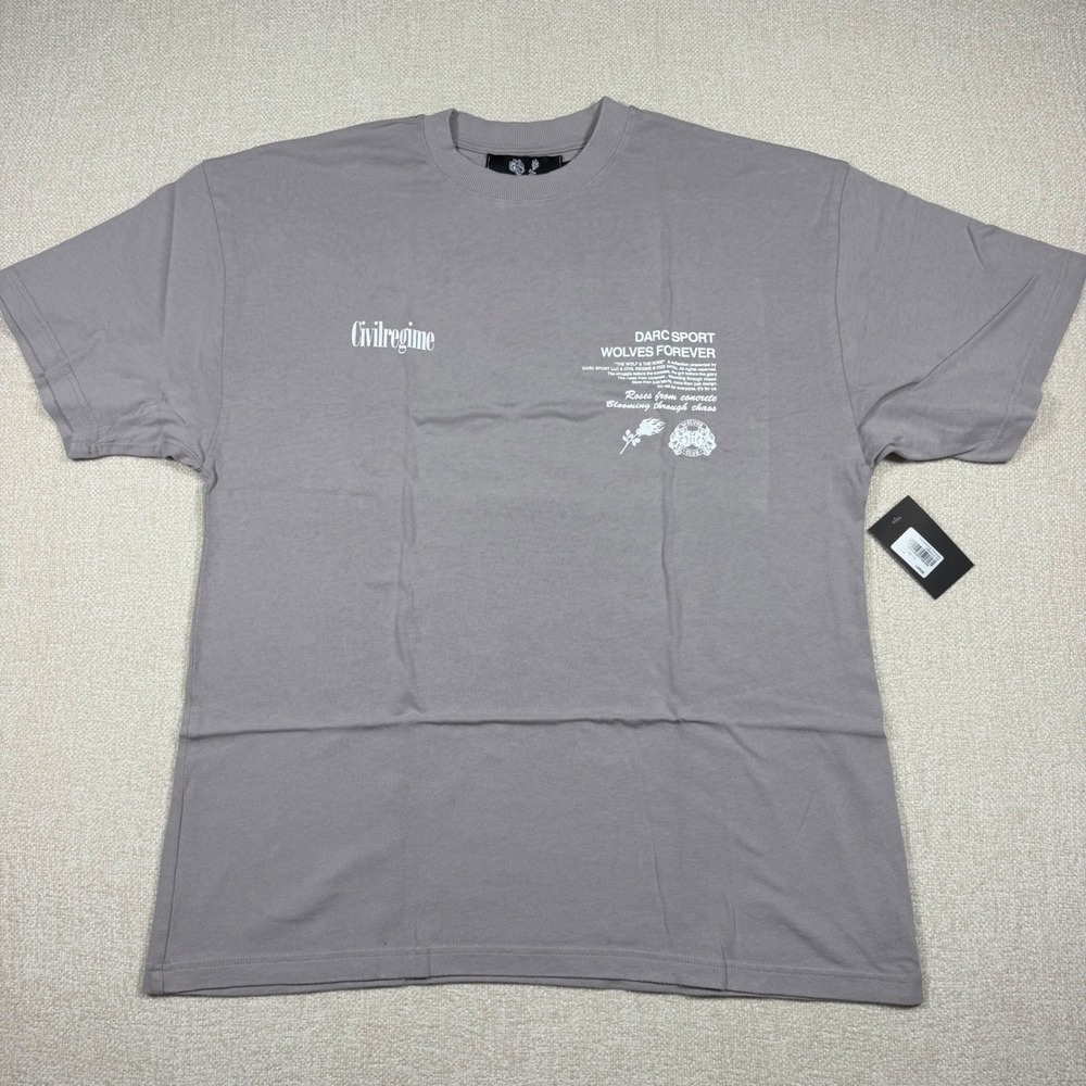 Darc Sport x Civil Regime The Wolf & The Rose Premium Tee Quartz Grey Mens L NEW